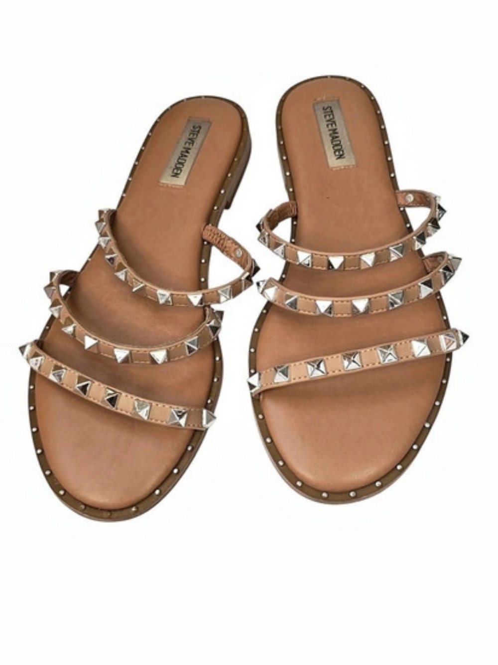 Steve Madden Studded Slide Sandals Brown & Silver US 8